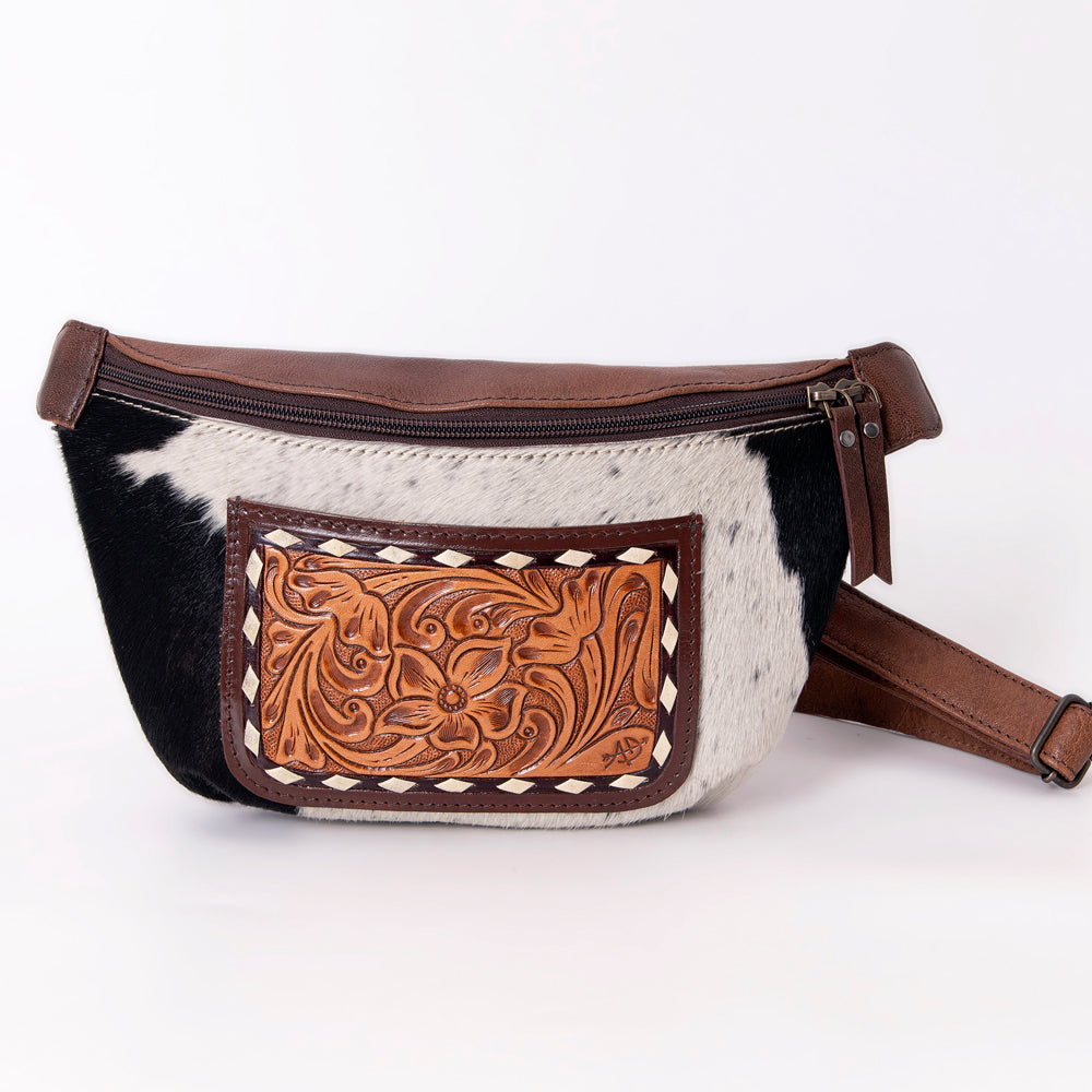 ADBG1110 American Darling Hair-On Cowhide Western Fanny Pack - Genuine Leather Hand-Tooled Belt Bag