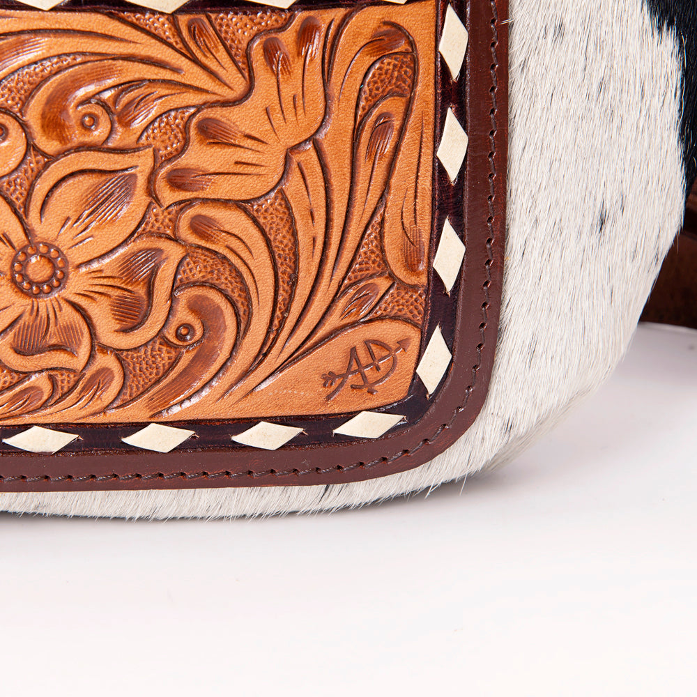 ADBG1110 American Darling Hair-On Cowhide Western Fanny Pack - Genuine Leather Hand-Tooled Belt Bag