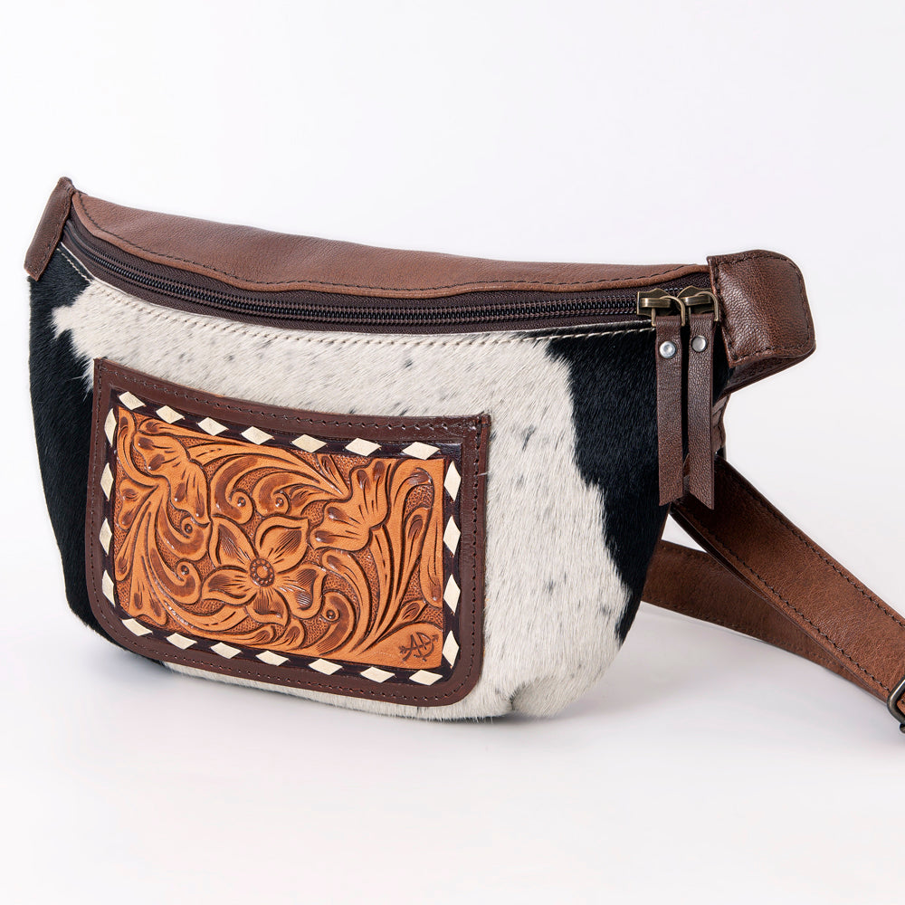 ADBG1110 American Darling Hair-On Cowhide Western Fanny Pack - Genuine Leather Hand-Tooled Belt Bag