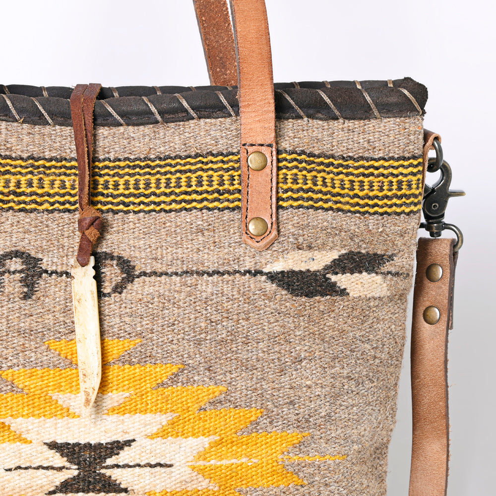 ADBG1111 American Darling Hand-Woven Saddle Blanket Western Tote Bag - Genuine Leather Artisan Carryall