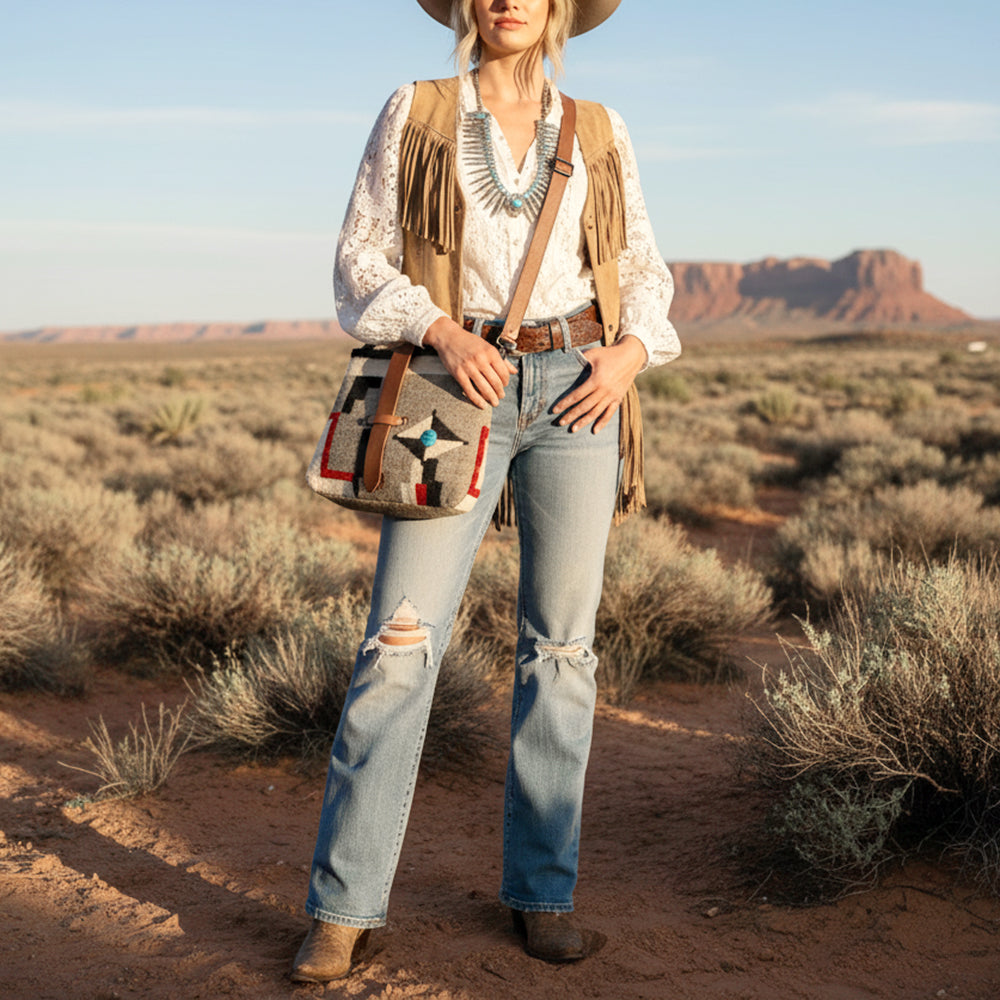 ADBG1112 American Darling Hand-Woven Saddle Blanket Western Crossbody Bag - Genuine Leather Artisan Purse