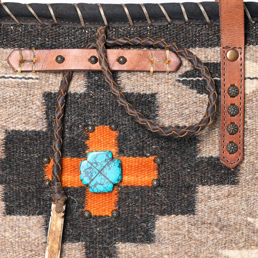 ADBG1113 American Darling Hand-Woven Saddle Blanket Western Tote Bag - Genuine Leather Fringe Purse