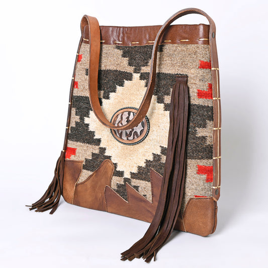 ADBG1114 American Darling Saddle Blanket Cowhide Western Shoulder Bag Fringe Hand-Woven Fabric & Genuine Leather