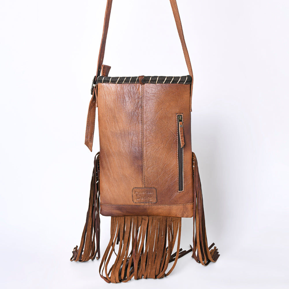 ADBG1116 American Darling Western Leather Crossbody Bag with Fringe & Handwoven Saddle Blanket
