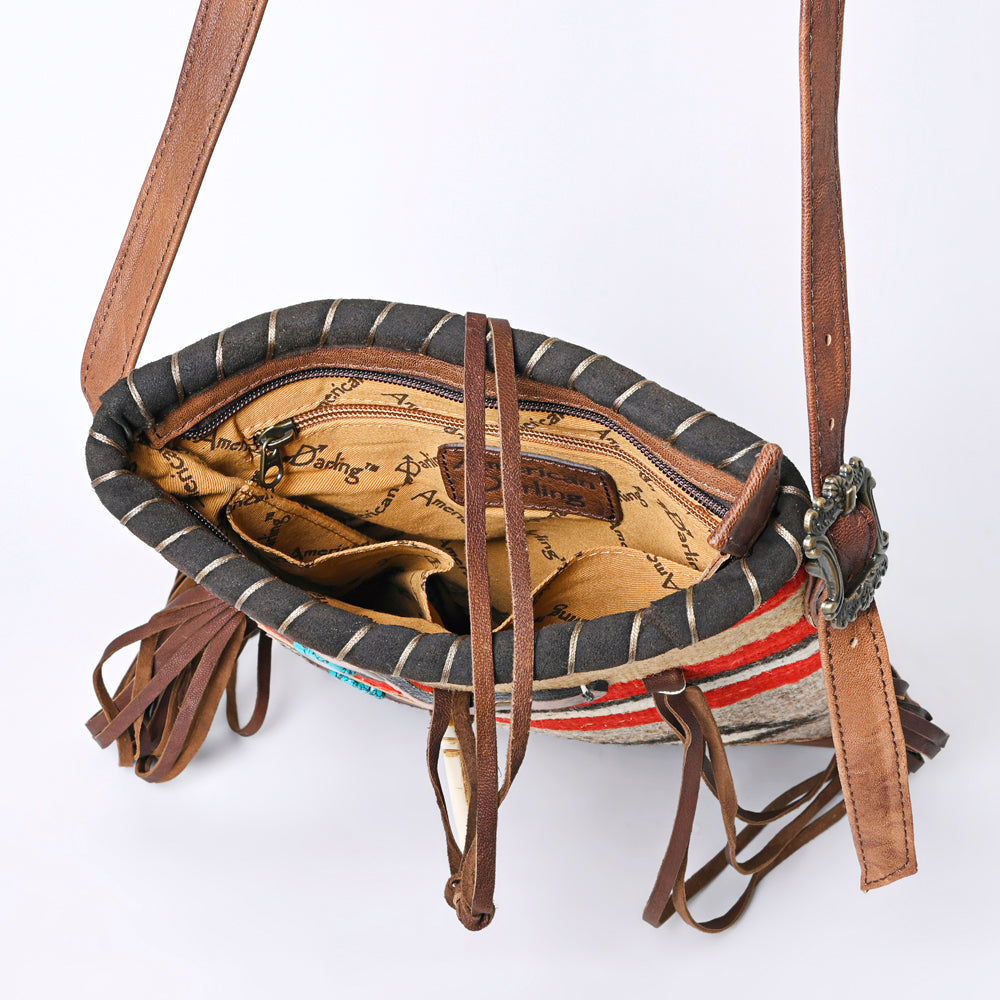 ADBG1116 American Darling Western Leather Crossbody Bag with Fringe & Handwoven Saddle Blanket