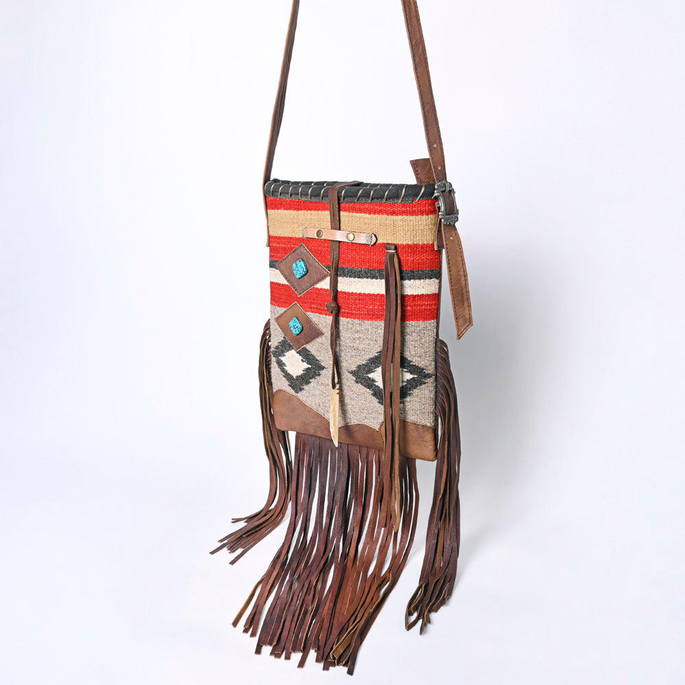 ADBG1116 American Darling Western Leather Crossbody Bag with Fringe & Handwoven Saddle Blanket