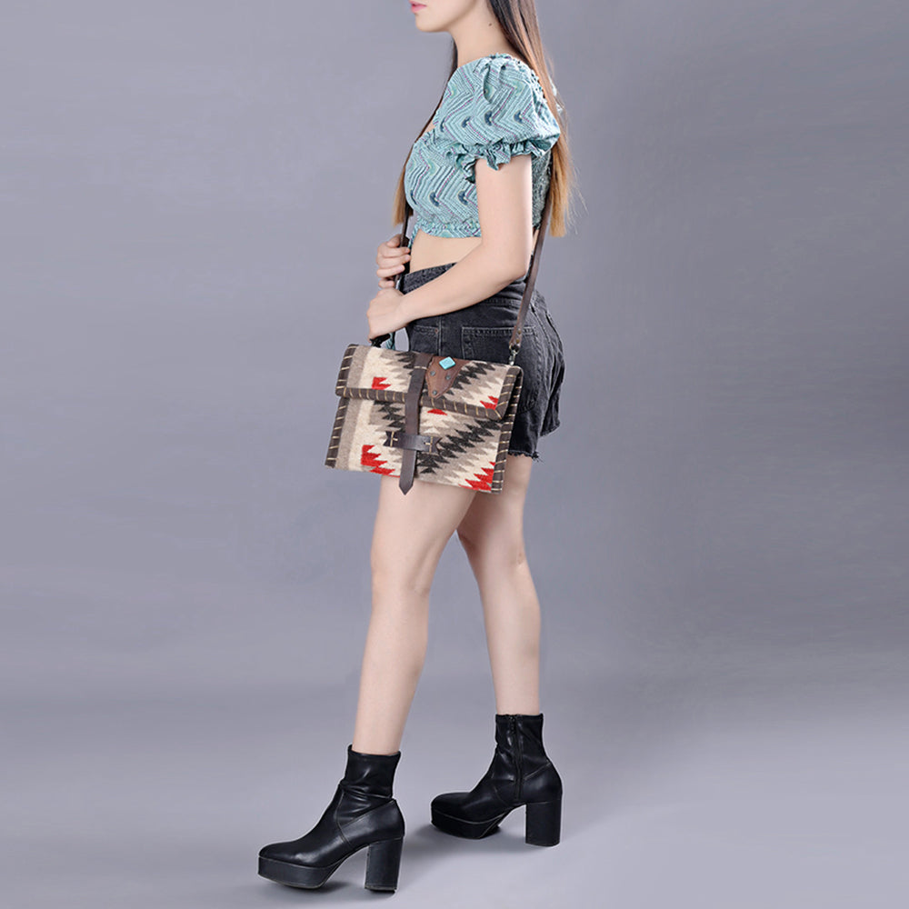 ADBG1117 American Darling Western Leather Crossbody Bag with Saddle Blanket Design and Adjustable Strap