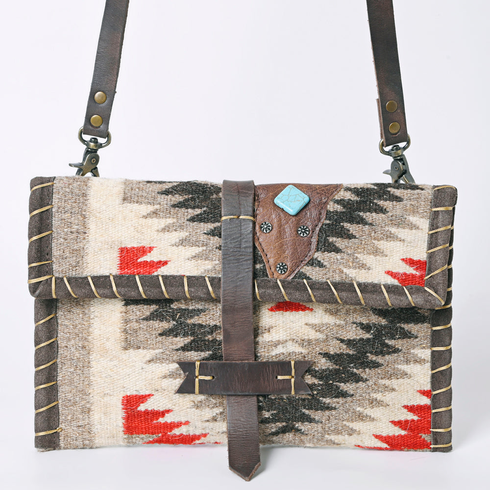ADBG1117 American Darling Western Leather Crossbody Bag with Saddle Blanket Design and Adjustable Strap