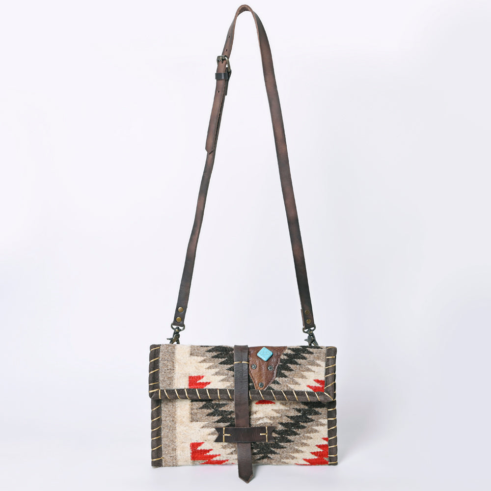 ADBG1117 American Darling Western Leather Crossbody Bag with Saddle Blanket Design and Adjustable Strap