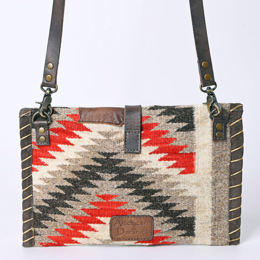 ADBG1117 American Darling Western Leather Crossbody Bag with Saddle Blanket Design and Adjustable Strap