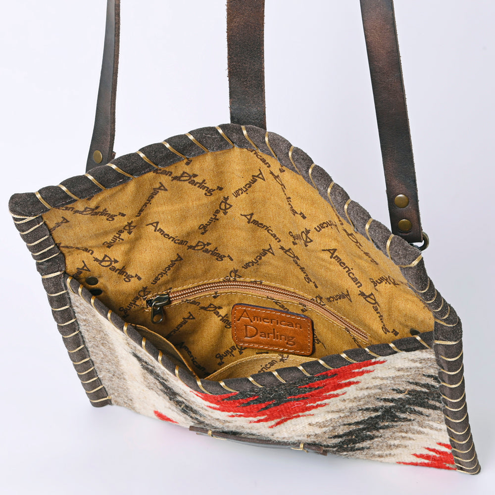 ADBG1117 American Darling Western Leather Crossbody Bag with Saddle Blanket Design and Adjustable Strap
