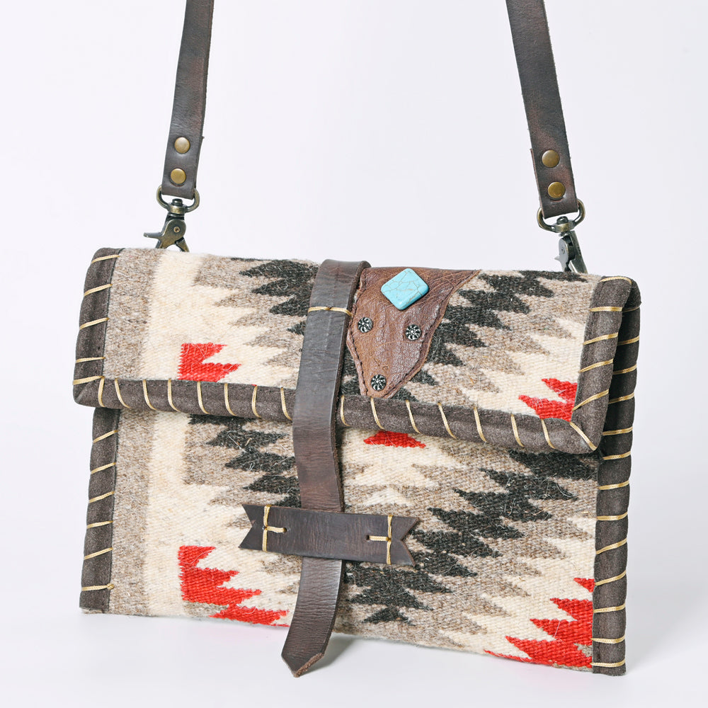 ADBG1117 American Darling Western Leather Crossbody Bag with Saddle Blanket Design and Adjustable Strap