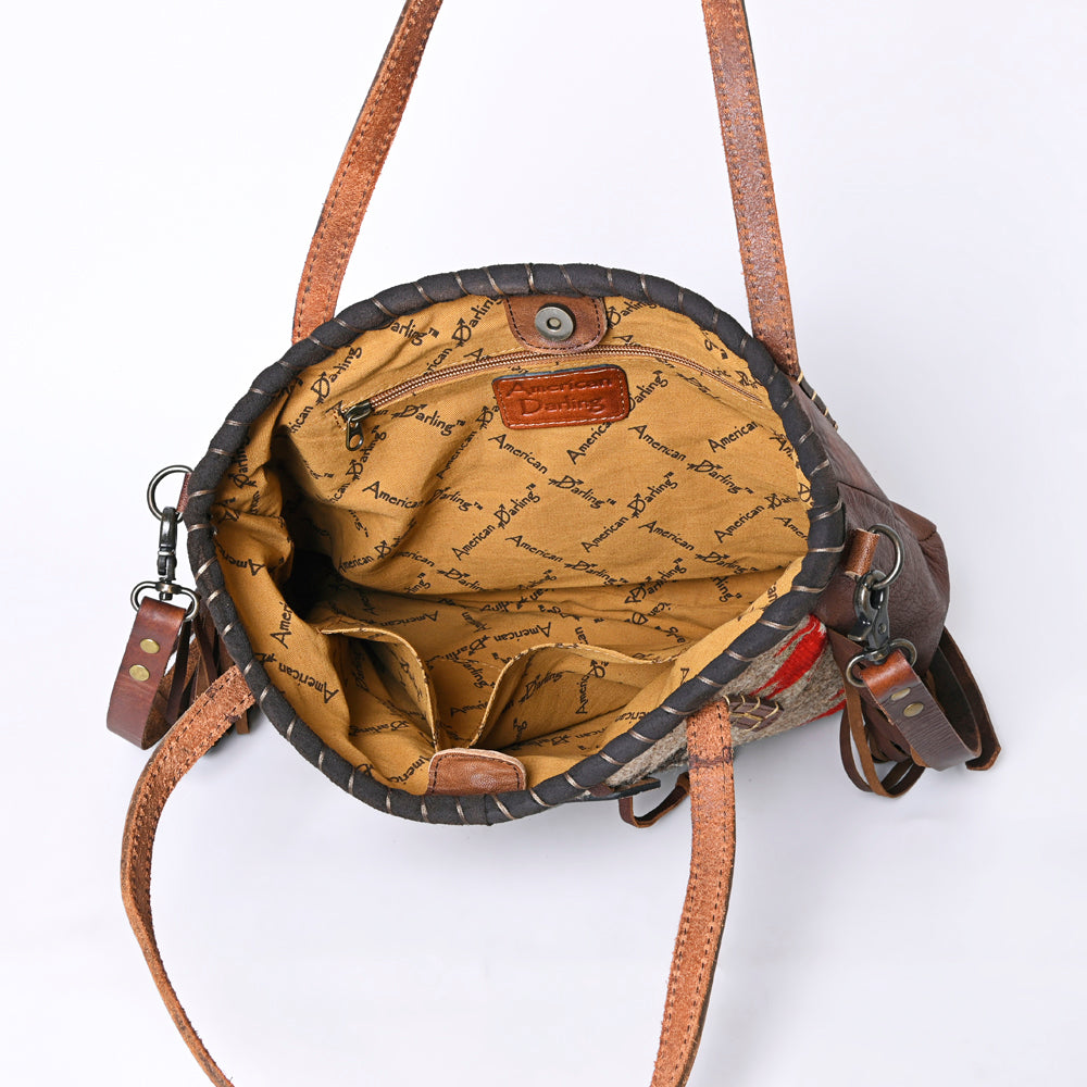 ADBG1119 American Darling Western Fringe Leather Tote Bag with Native American Inspired Handwoven Design