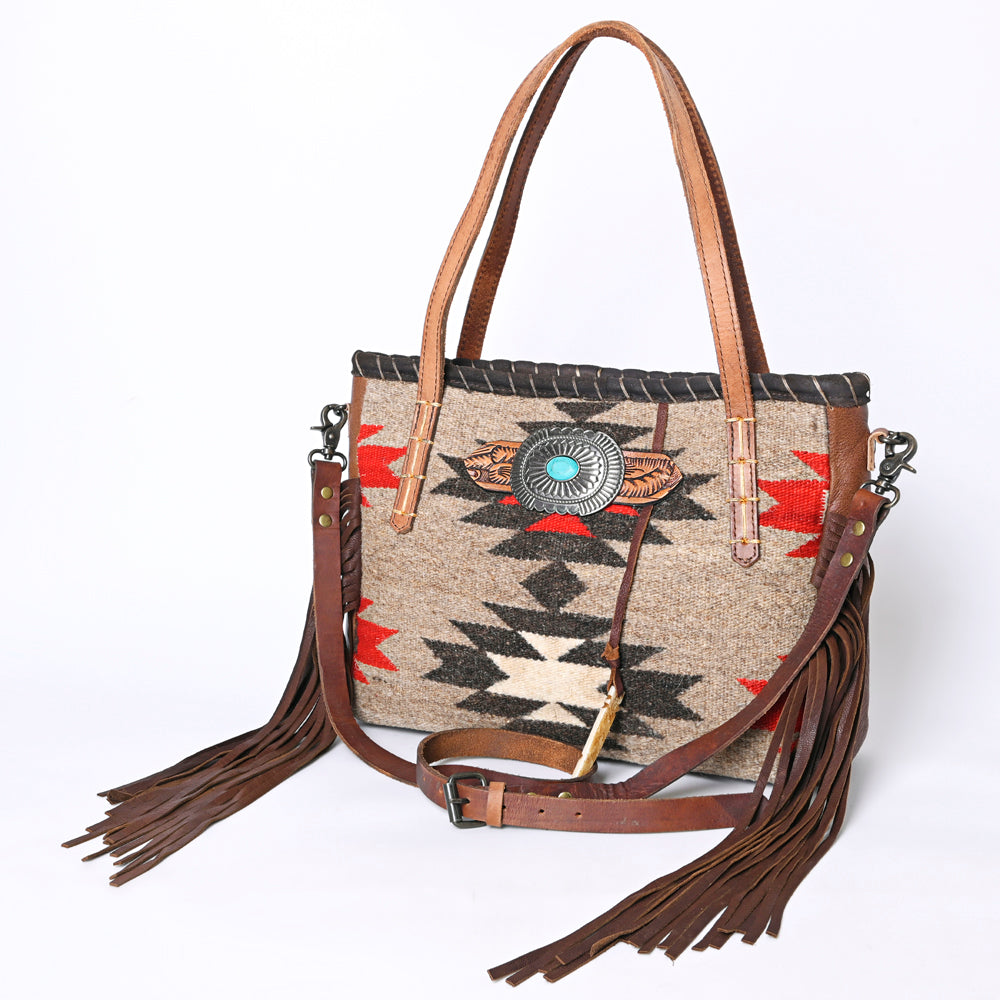 ADBG1119 American Darling Western Fringe Leather Tote Bag with Native American Inspired Handwoven Design
