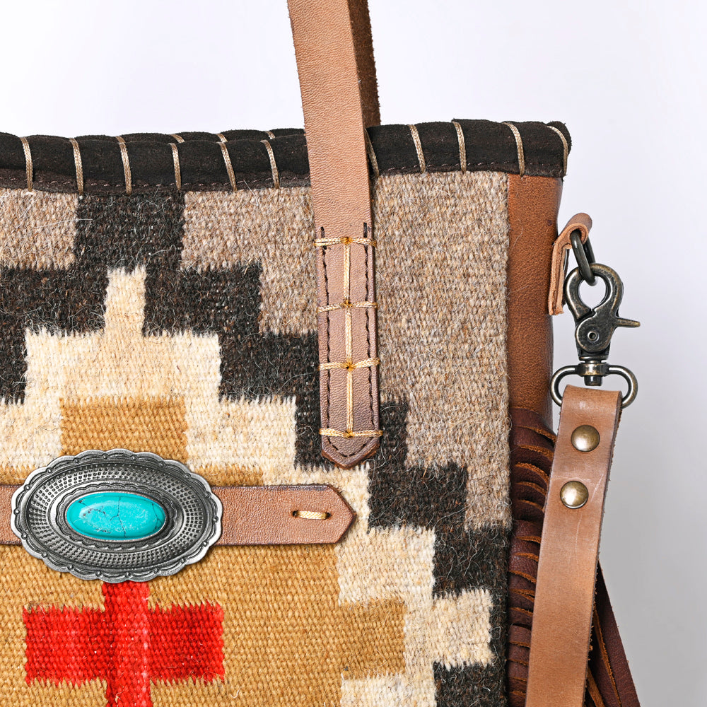 ADBG1120 American Darling Handcrafted Western Leather Tote Bag with Fringe, Genuine Leather & Native Design