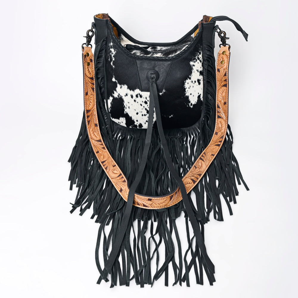 ADBG351 American Darling Western Leather Crossbody Bag with Hair-On Cowhide and Hand Tooled Strap