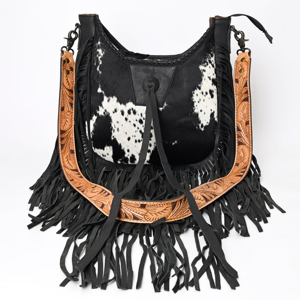 ADBG351 American Darling Western Leather Crossbody Bag with Hair-On Cowhide and Hand Tooled Strap