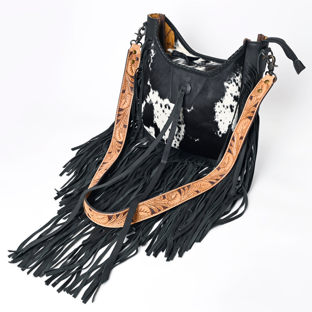 ADBG351 American Darling Western Leather Crossbody Bag with Hair-On Cowhide and Hand Tooled Strap