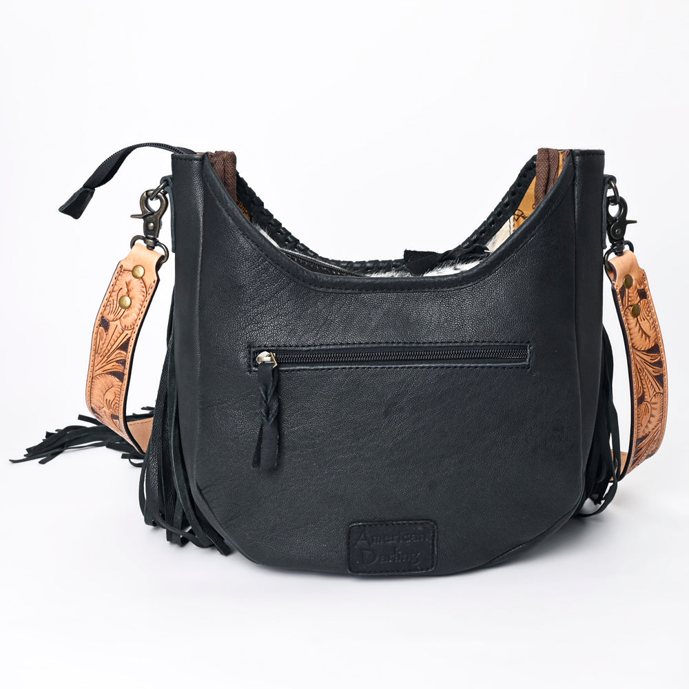 ADBG351 American Darling Western Leather Crossbody Bag with Hair-On Cowhide and Hand Tooled Strap