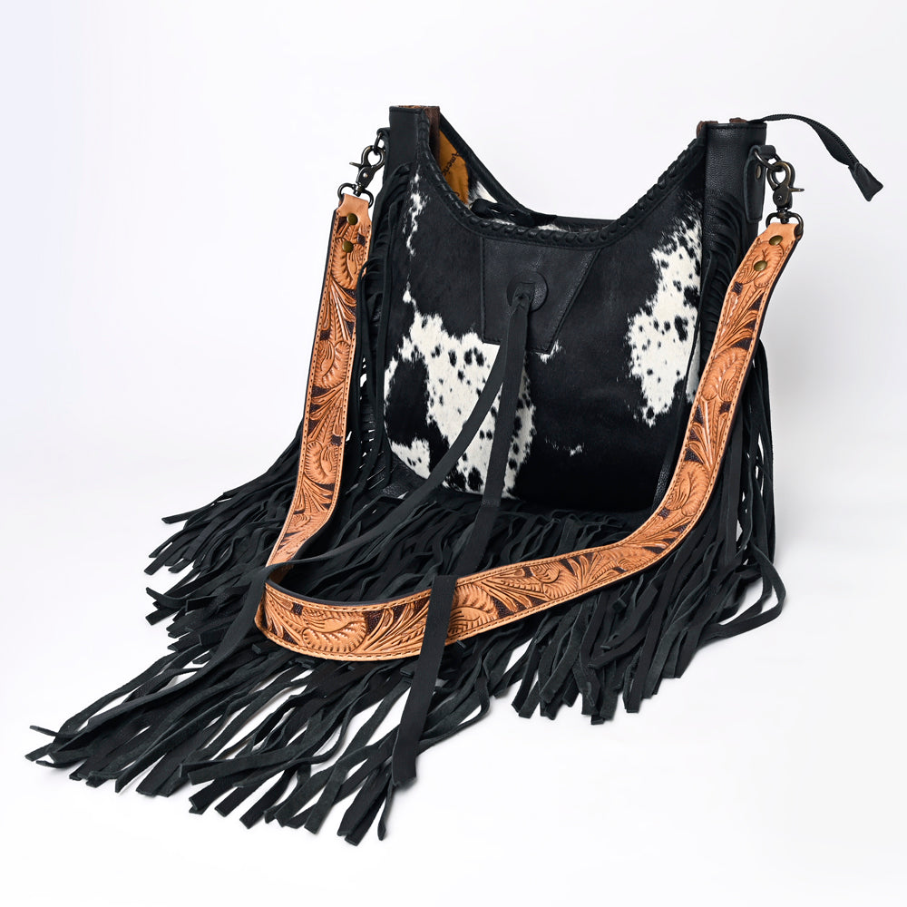 ADBG351 American Darling Western Leather Crossbody Bag with Hair-On Cowhide and Hand Tooled Strap