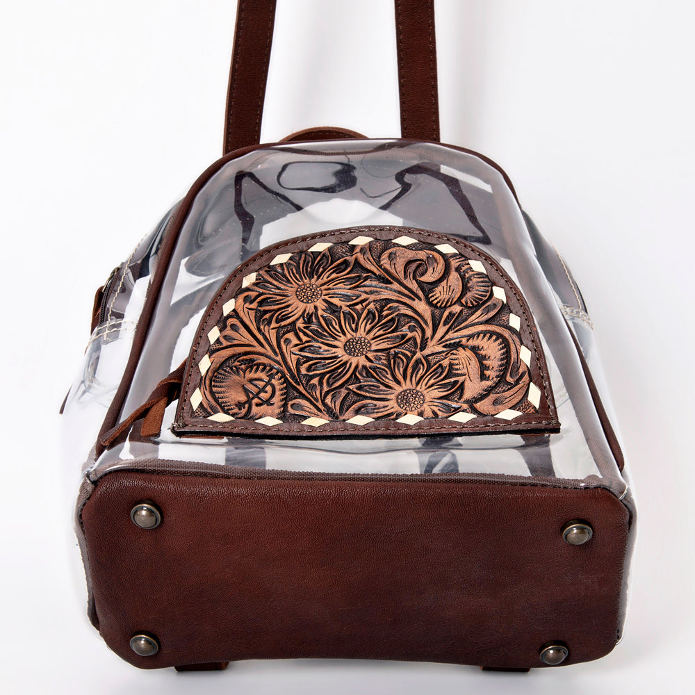 ADBGS156 Clear Stadium-Approved Backpack with Tooled Leather Pocket - Western Transparent Bag
