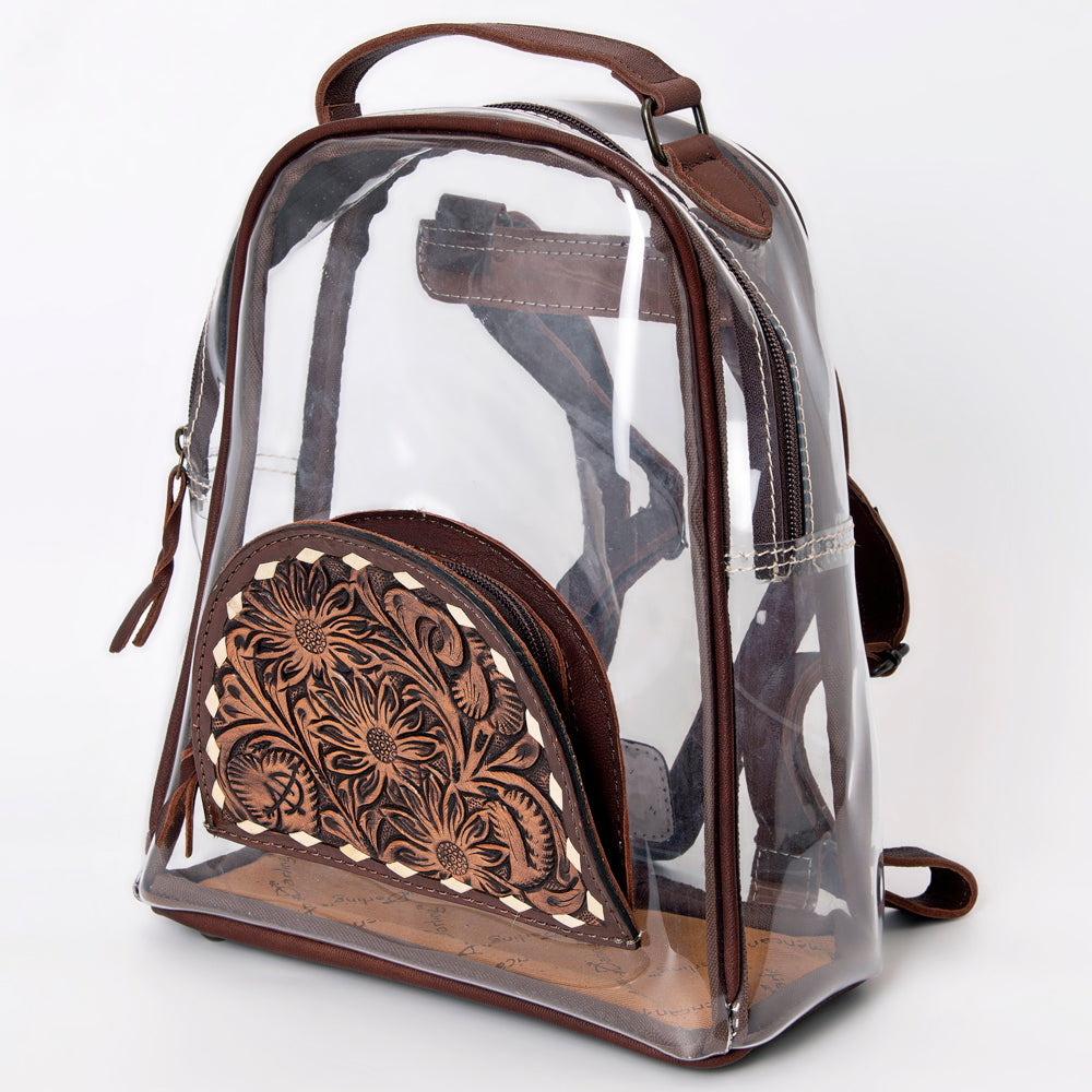 ADBGS156 Clear Stadium-Approved Backpack with Tooled Leather Pocket - Western Transparent Bag