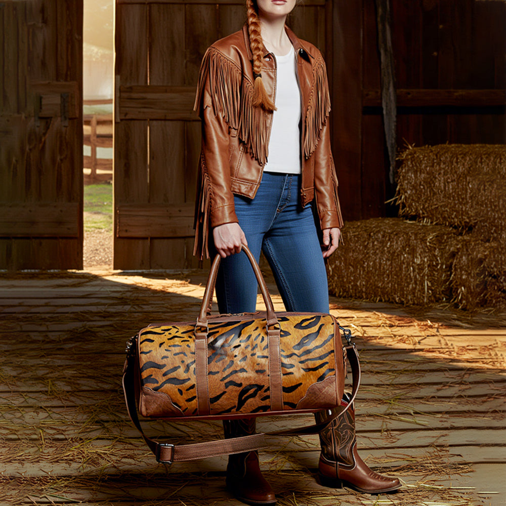 ADBG1123 American Darling Handcrafted Western Leather Duffle Bag with Hair-On Cowhide & Premium Detailing