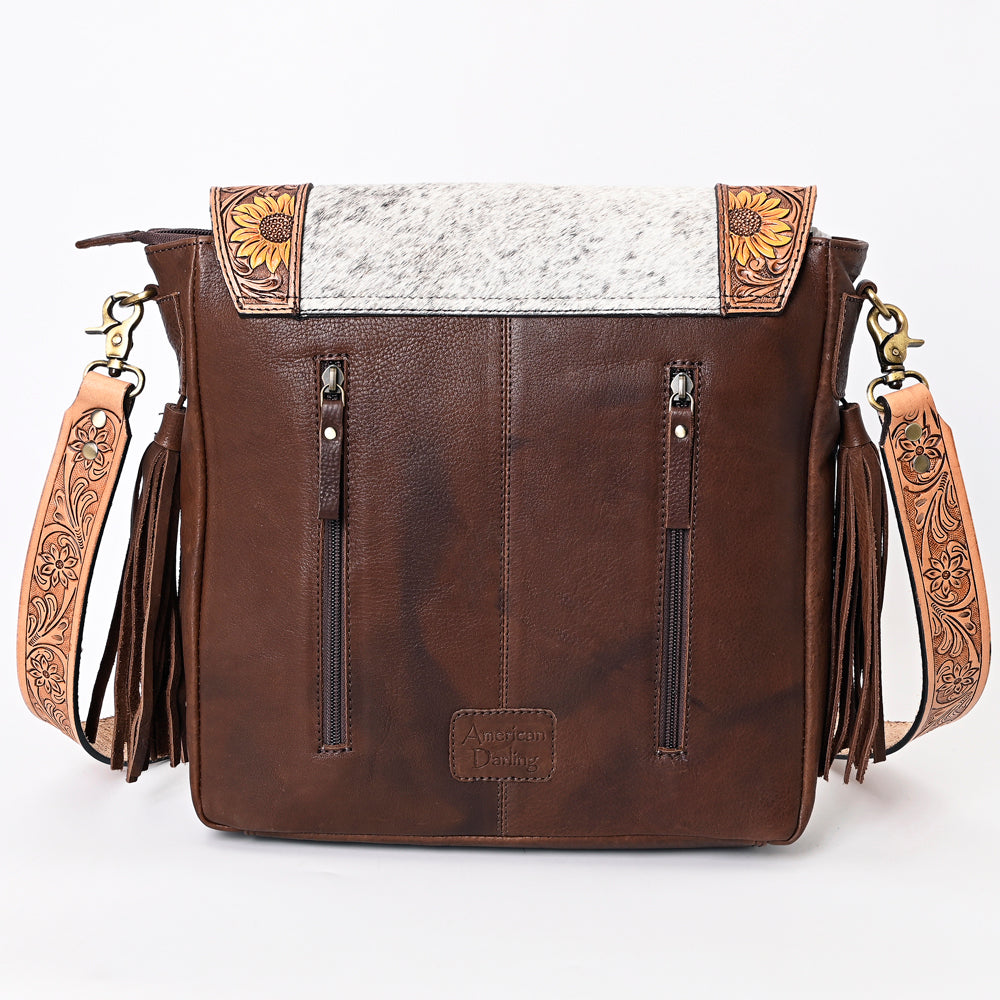 ADBGA336 American Darling Hair-On Cowhide Tooled Leather Messenger Bag With Fringe