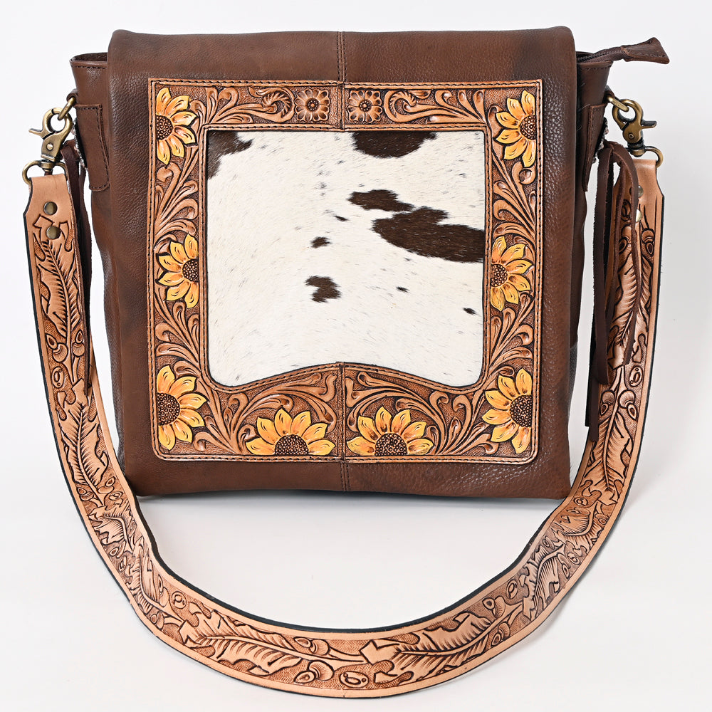 ADBGA337 American Darling Hair-On Cowhide Hand Tooled Leather Messenger Bag