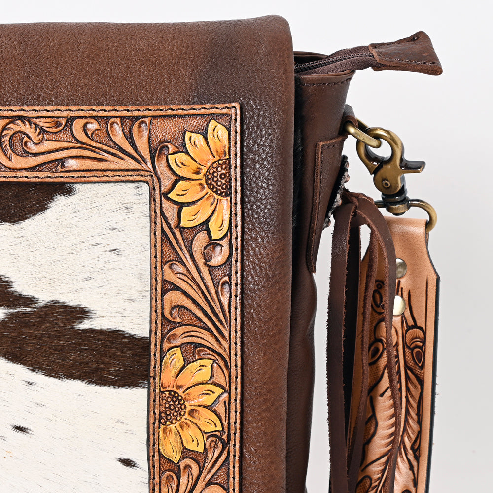 ADBGA337 American Darling Hair-On Cowhide Hand Tooled Leather Messenger Bag