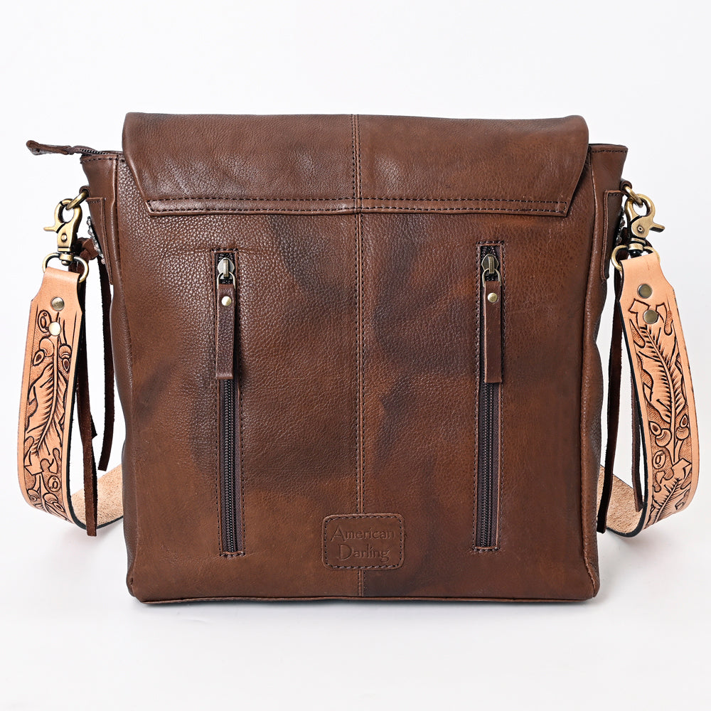 ADBGA337 American Darling Hair-On Cowhide Hand Tooled Leather Messenger Bag