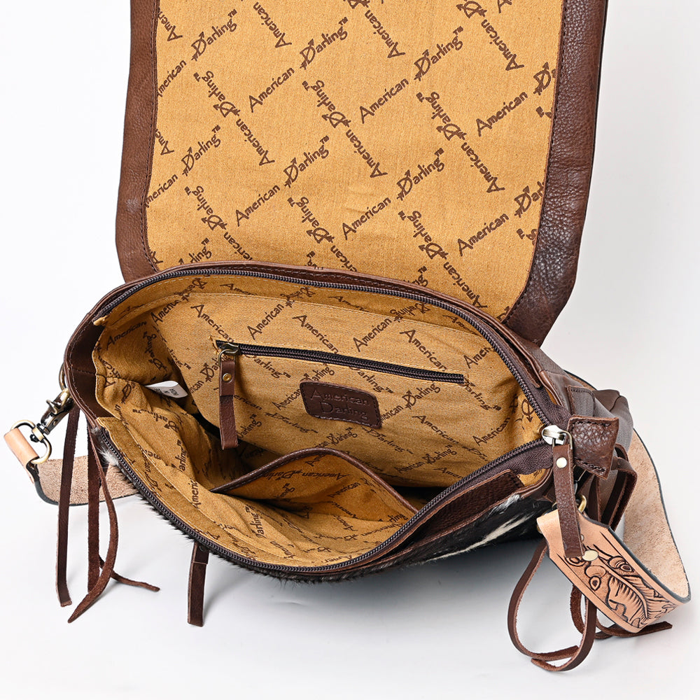 ADBGA337 American Darling Hair-On Cowhide Hand Tooled Leather Messenger Bag