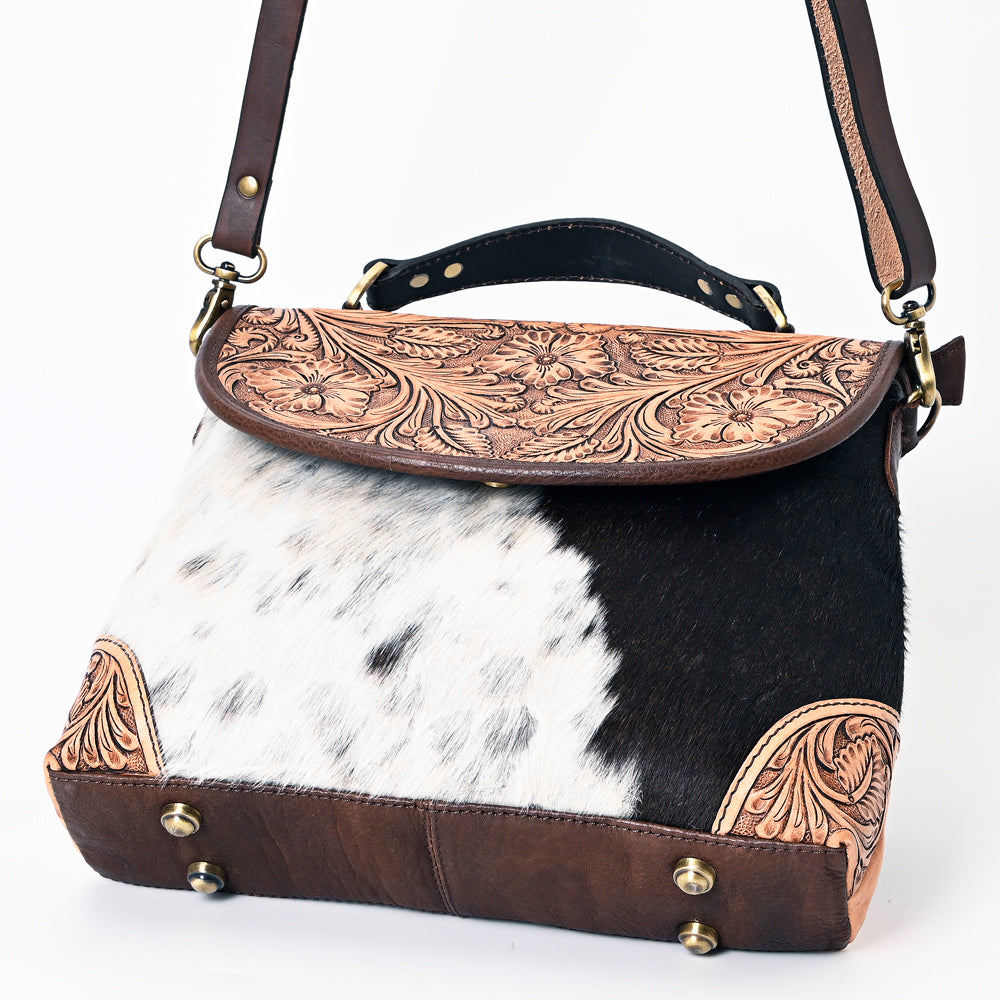 ADBGA338 American Darling Hair-On Cowhide Hand Tooled Leather Messenger Bag