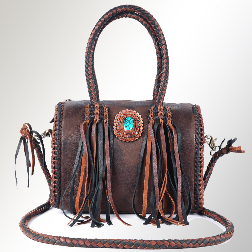 ADBGM270 Western Braided Fringe Duffel with Turquoise Concho - Genuine Leather