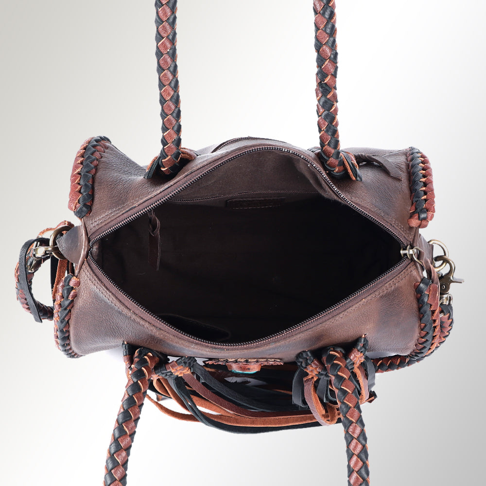 ADBGM270 Western Braided Fringe Duffel with Turquoise Concho - Genuine Leather