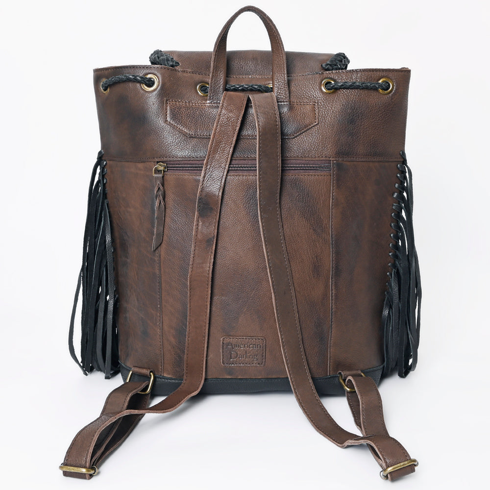 ADBGM275 Western Leather Backpack - Braided Trim, Fringe & Buckle Closure