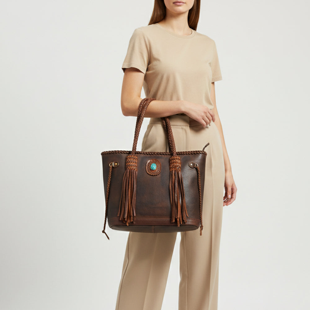 ADBGM328 Handmade Leather Crossbody Bag with Braided Edges - Western Compact Purse