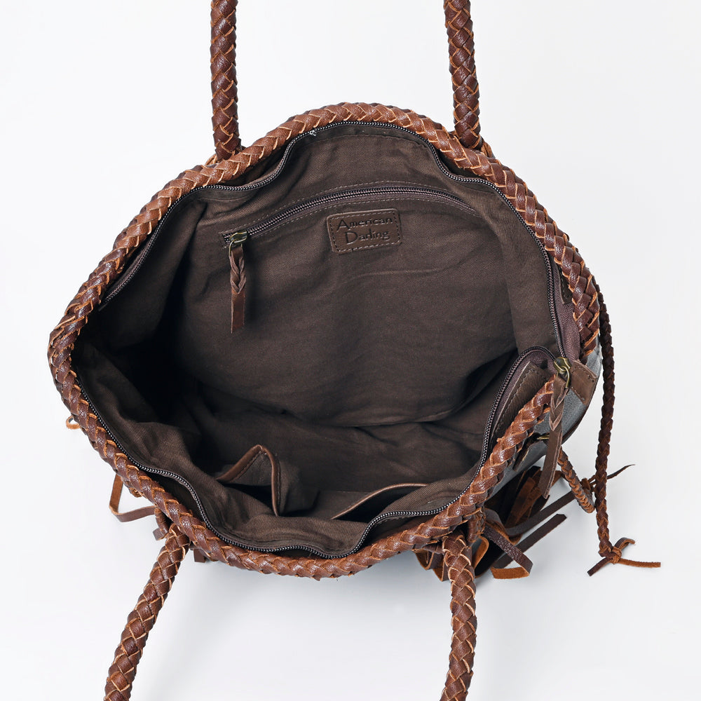 ADBGM328 Handmade Leather Crossbody Bag with Braided Edges - Western Compact Purse