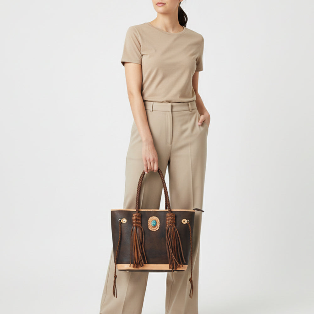 ADBGM328 Handmade Leather Crossbody Bag with Braided Edges - Western Compact Purse