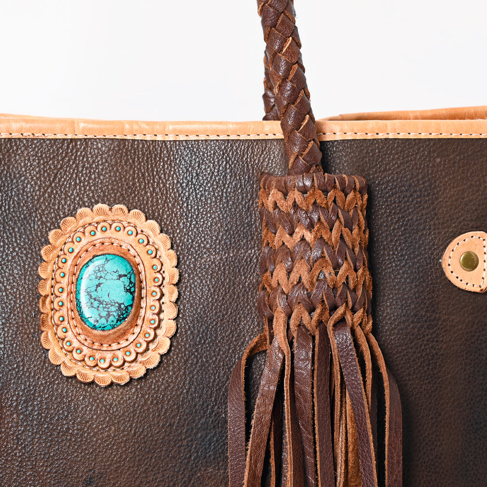 ADBGM328 Handmade Leather Crossbody Bag with Braided Edges - Western Compact Purse