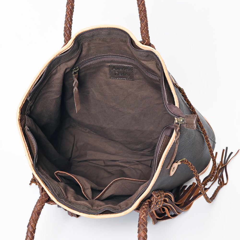 ADBGM328 Handmade Leather Crossbody Bag with Braided Edges - Western Compact Purse