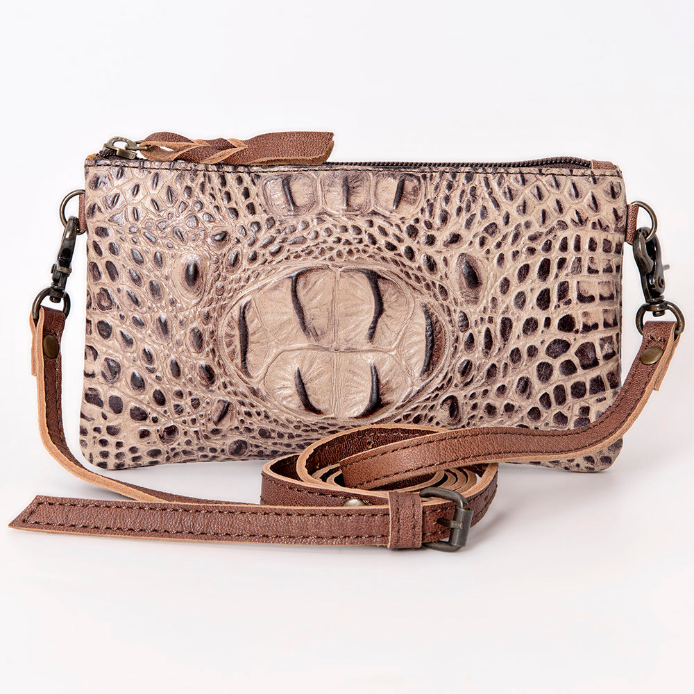 ADBG766 Croc-Embossed Genuine Leather Crossbody Bag with Zip Closure