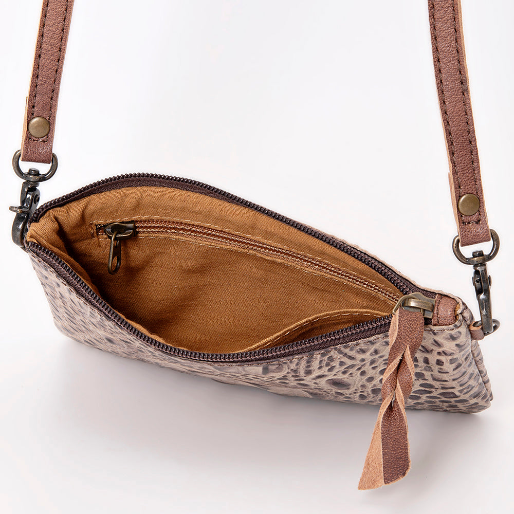 ADBG766 Croc-Embossed Genuine Leather Crossbody Bag with Zip Closure