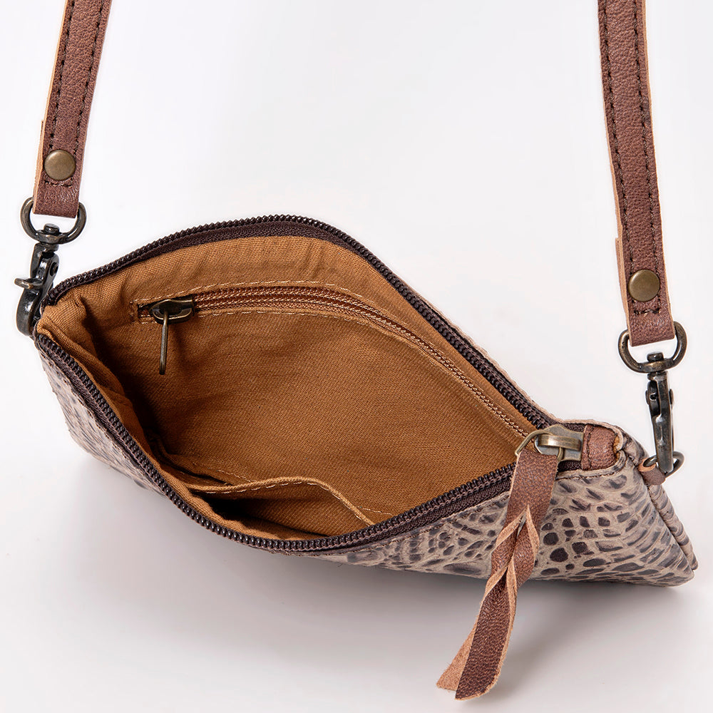 ADBG766 Croc-Embossed Genuine Leather Crossbody Bag with Zip Closure