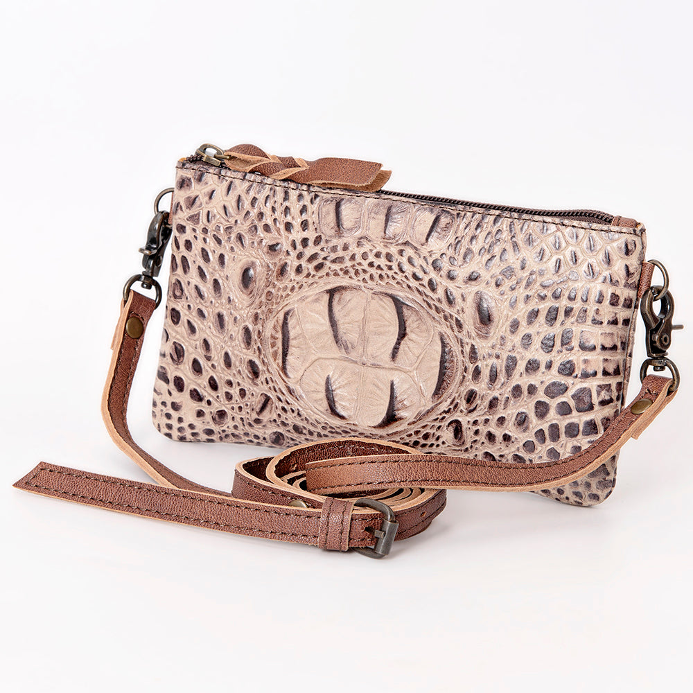 ADBG766 Croc-Embossed Genuine Leather Crossbody Bag with Zip Closure