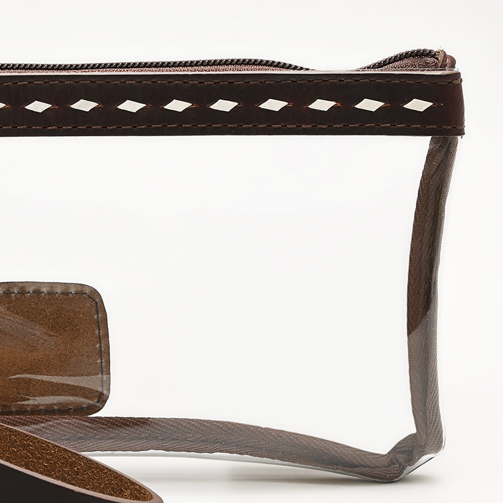 ADBG1558 American Darling Western Clear Bag with Genuine Leather Trim & Buck Stitch Detailing Stadium Approved