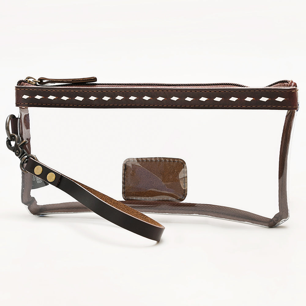 ADBG1558 American Darling Western Clear Bag with Genuine Leather Trim & Buck Stitch Detailing Stadium Approved