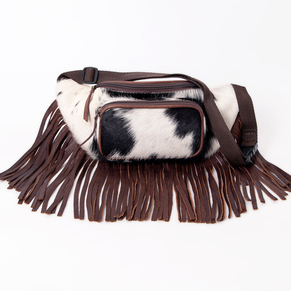 ADBG1124 American Darling Handcrafted Western Leather Fanny Pack with Hair-On Cowhide & Fringes