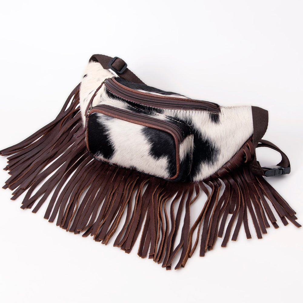 ADBG1124 American Darling Handcrafted Western Leather Fanny Pack with Hair-On Cowhide & Fringes