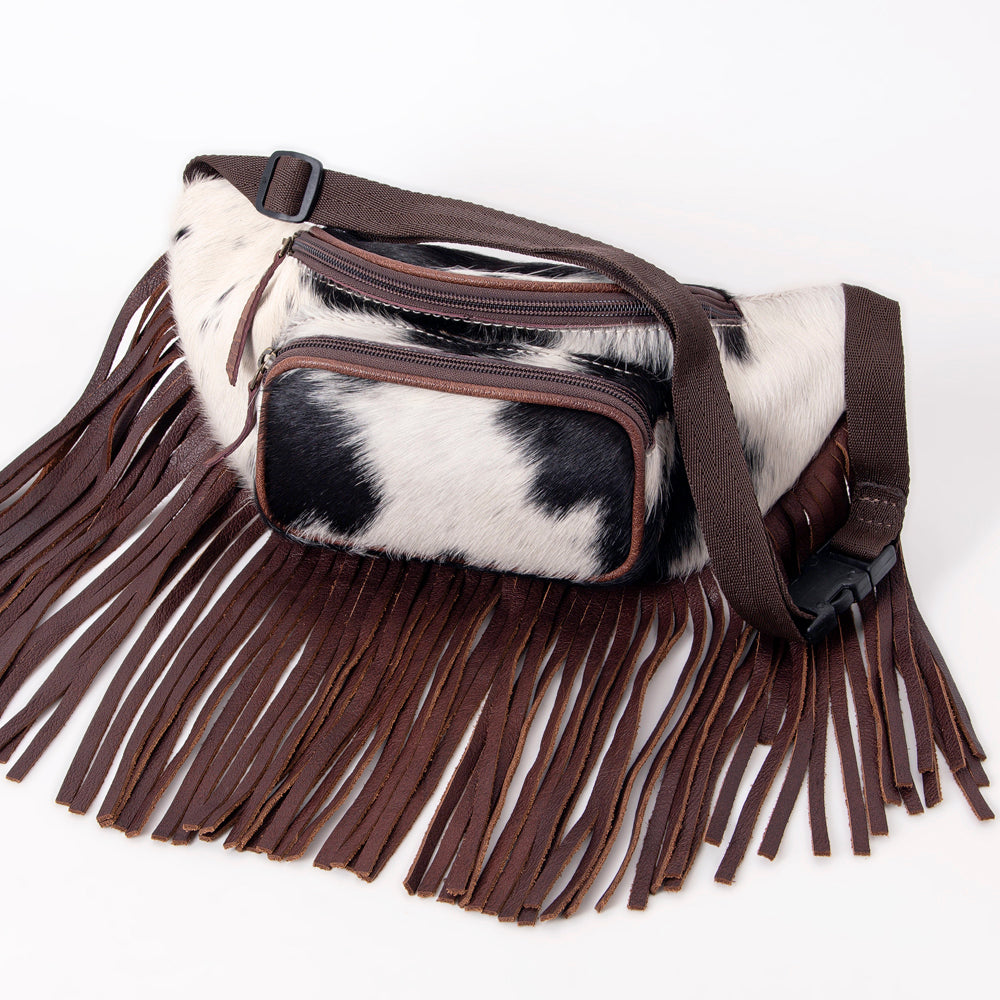 ADBG1124 American Darling Handcrafted Western Leather Fanny Pack with Hair-On Cowhide & Fringes